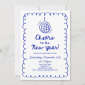 Whimsical Hand Drawn Blue New Years Eve Party Kaart (Voorkant)