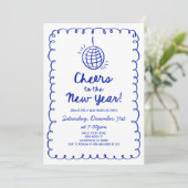 Whimsical Hand Drawn Blue New Years Eve Party Kaart (Staand voorkant)
