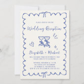 Whimsical Hand Drawn Blue Photo Wedding Reception Kaart (Voorkant)