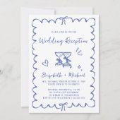 Whimsical Hand Drawn Blue Photo Wedding Reception Kaart (Voorkant)