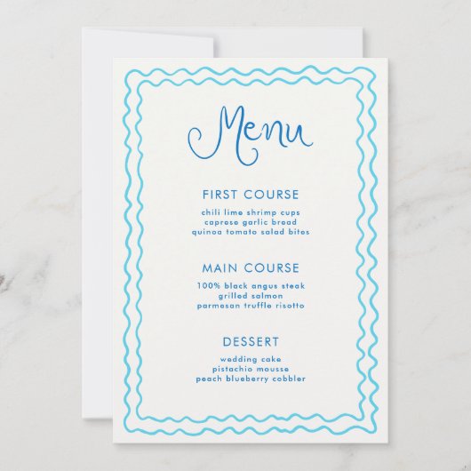Whimsical Hand Drawn Blue Squiggle Menu Kaart (Voorkant)