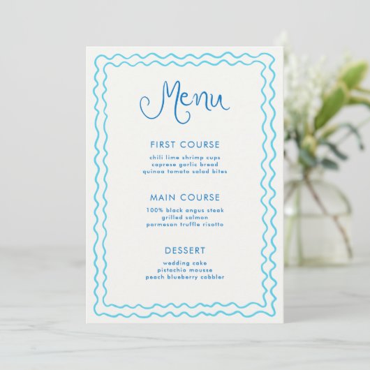 Whimsical Hand Drawn Blue Squiggle Menu Kaart (Staand voorkant)