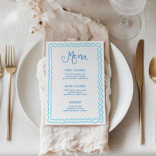 Whimsical Hand Drawn Blue Squiggle Menu Kaart