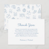 Whimsical Hand Drawn Blue Wedding Bedankkaart (Voorkant / Achterkant)