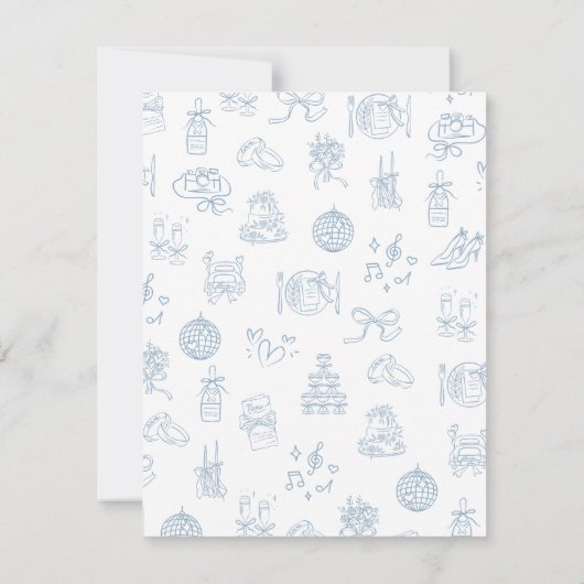Whimsical Hand Drawn Blue Wedding Detail Cards RSVP Kaartje (Achterkant)