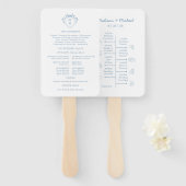 Whimsical Hand Drawn Blue Wedding Detail Kaarten Handwaaier (Voorkant en achterkant)