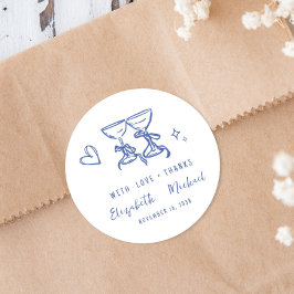 Whimsical Hand Drawn Blue Wedding Thank You Ronde Sticker