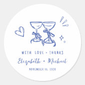 Whimsical Hand Drawn Blue Wedding Thank You Ronde Sticker (Voorkant)