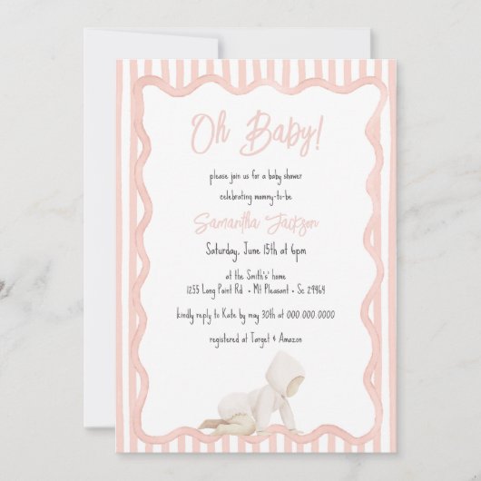 Whimsical Hand Drawn Blush Pink Girl Baby Shower Kaart (Voorkant)