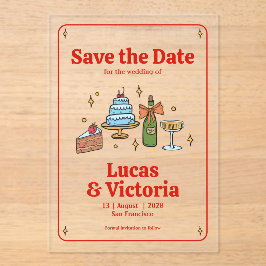 Whimsical Hand Drawn Bold Red Save the Date Acryl Uitnodigingen