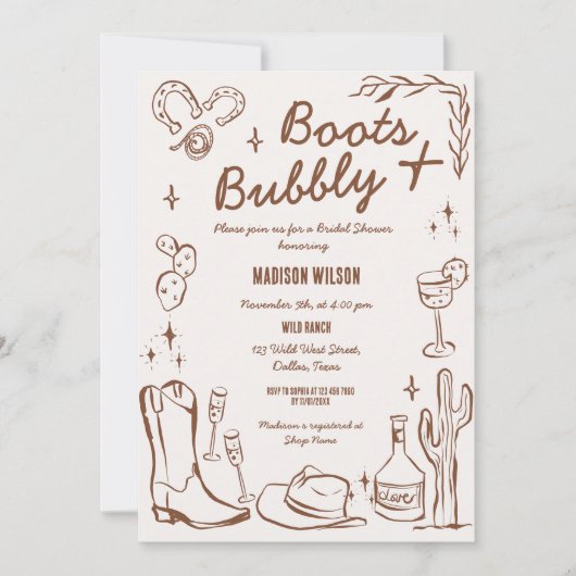 Whimsical Hand Drawn Boots & Bubbly Western Kaart (Voorkant)
