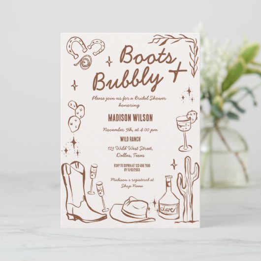 Whimsical Hand Drawn Boots & Bubbly Western Kaart (Staand voorkant)