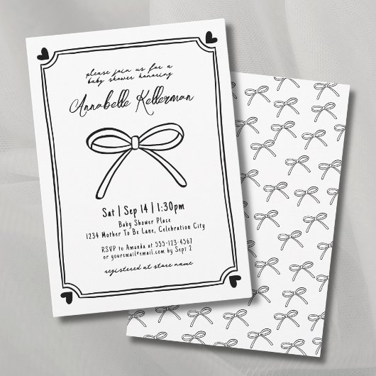 Whimsical Hand Drawn Bow Baby shower Kaart