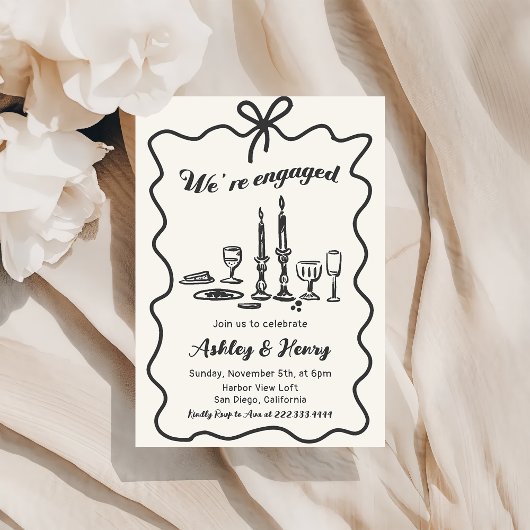 Whimsical Hand Drawn Bow Engagement Party Kaart