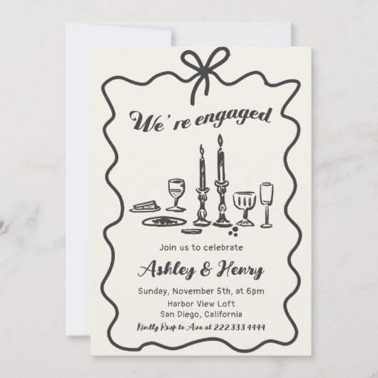Whimsical Hand Drawn Bow Engagement Party Kaart (Voorkant)