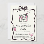 Whimsical Hand Drawn Bow Frame New Year Eve Party Kaart (Voorkant)