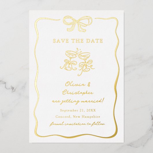 Whimsical Hand Drawn Bow Frame Save the Date Folie Uitnodiging (Voorkant)