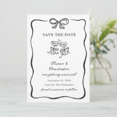 Whimsical Hand Drawn Bow Frame Save the Date Kaart (Staand voorkant)