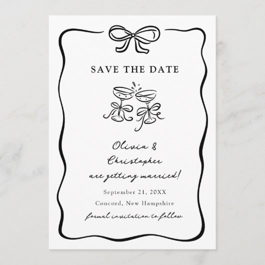 Whimsical Hand Drawn Bow Frame Save the Date Kaart (Voorkant)