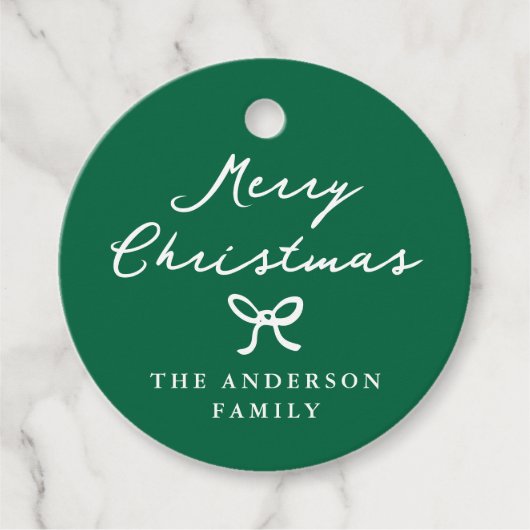 Whimsical Hand-Drawn Bow Green Christmas Gift Labe Bedankjes Labels (Voorkant)