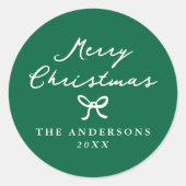 Whimsical Hand-Drawn Bow Green Christmas Ronde Sticker (Voorkant)