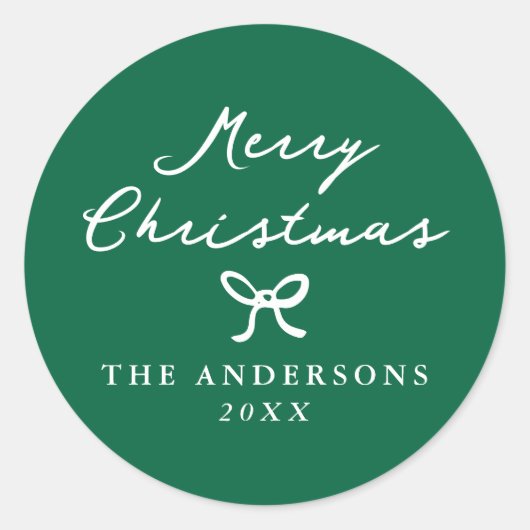 Whimsical Hand-Drawn Bow Green Christmas Ronde Sticker (Voorkant)