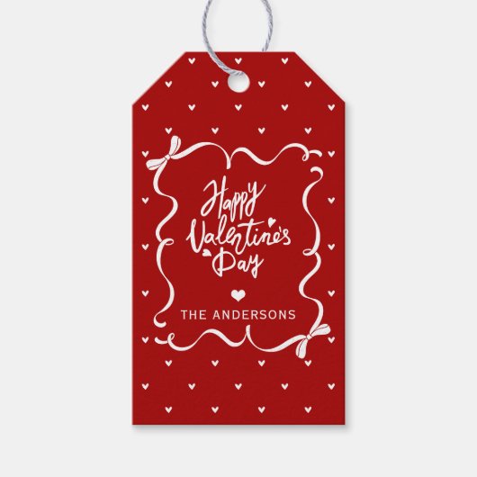 Whimsical Hand Drawn Bow Happy Valentine's Day Cadeaulabel (Voorkant)