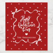 Whimsical Hand Drawn Bow Happy Valentine's Day Wijn Etiket (Enkel label)