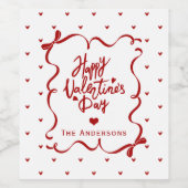 Whimsical Hand Drawn Bow Happy Valentine's Day Wijn Etiket (Enkel label)