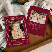 Whimsical Hand-Drawn Bow Lijst Bourgondië 2 Foto Feestdagenkaart