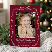 Whimsical Hand-Drawn Bow Lijst Bourgondië 2 Foto Feestdagenkaart