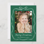 Whimsical Hand-Drawn Bow Lijst Groen 2 Foto Feestdagenkaart (Voorkant)