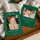 Whimsical Hand-Drawn Bow Lijst Groen 2 Foto Feestdagenkaart