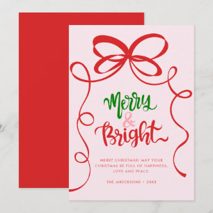 Whimsical Hand Drawn Bow Lijst Merry & Bright Feestdagenkaart