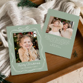 Whimsical Hand-Drawn Bow Lijst Sage Green 2 Foto Feestdagenkaart