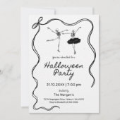 Whimsical Hand Drawn Bow Lijst Skelet Halloween Kaart (Voorkant)