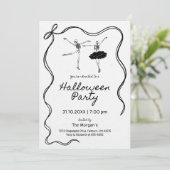 Whimsical Hand Drawn Bow Lijst Skelet Halloween Kaart (Staand voorkant)