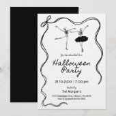 Whimsical Hand Drawn Bow Lijst Skelet Halloween Kaart (Voorkant / Achterkant)