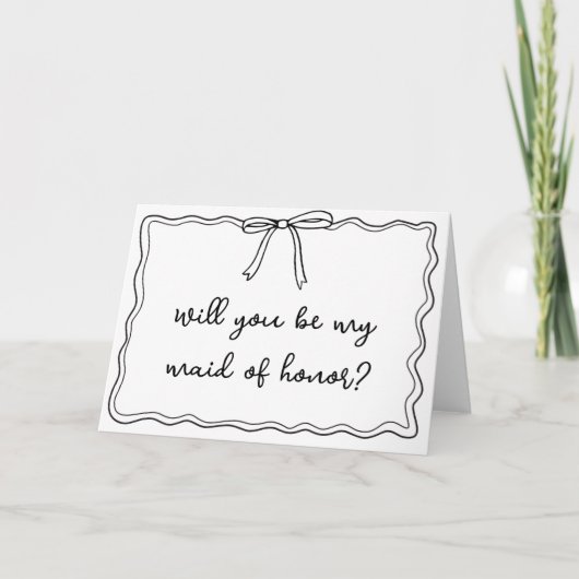 Whimsical Hand Drawn Bow Maid of Honor Voorstel Kaart (Voorkant)