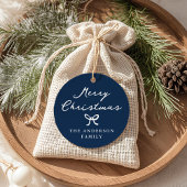 Whimsical Hand-Drawn Bow Navy Christmas Gift Label
