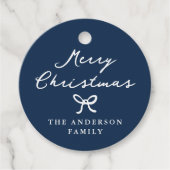 Whimsical Hand-Drawn Bow Navy Christmas Gift Label (Voorkant)