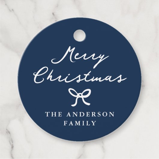 Whimsical Hand-Drawn Bow Navy Christmas Gift Label (Voorkant)