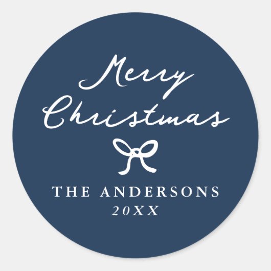 Whimsical Hand-Drawn Bow Navy Kerstmis Ronde Sticker (Voorkant)