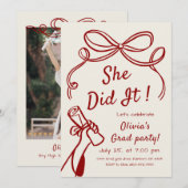 Whimsical Hand Drawn Bow Photo Graduation Party Kaart (Voorkant / Achterkant)