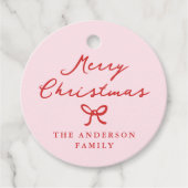 Whimsical Hand-Drawn Bow Roze Kerstcadeau Label (Voorkant)