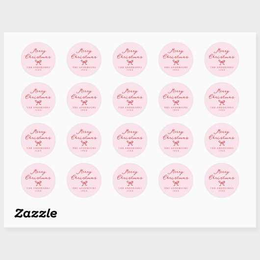 Whimsical Hand-Drawn Bow Roze Kerstmis Ronde Sticker (Vel)