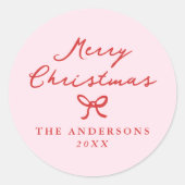Whimsical Hand-Drawn Bow Roze Kerstmis Ronde Sticker (Voorkant)