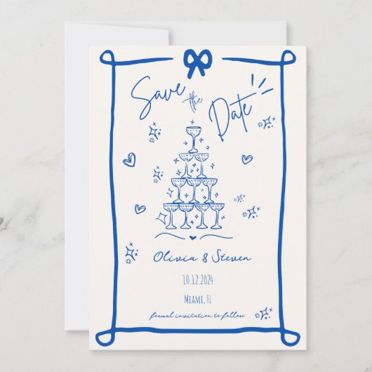 Whimsical Hand Drawn Bow Scribble Sla de datum op Kaart (Voorkant)