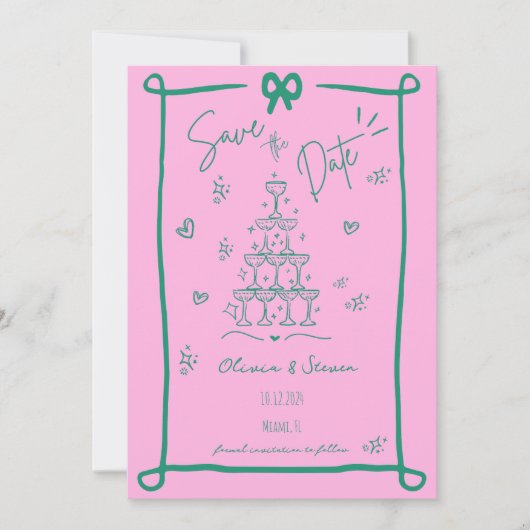 Whimsical Hand Drawn Bow Scribble Sla de datum op Kaart (Voorkant)