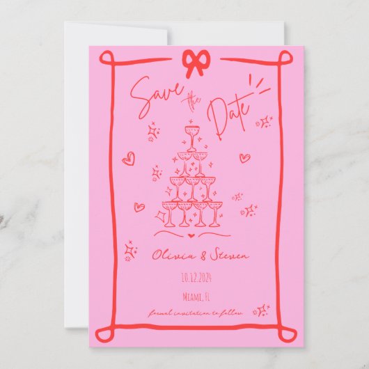 Whimsical Hand Drawn Bow Scribble Sla de datum op Kaart (Voorkant)